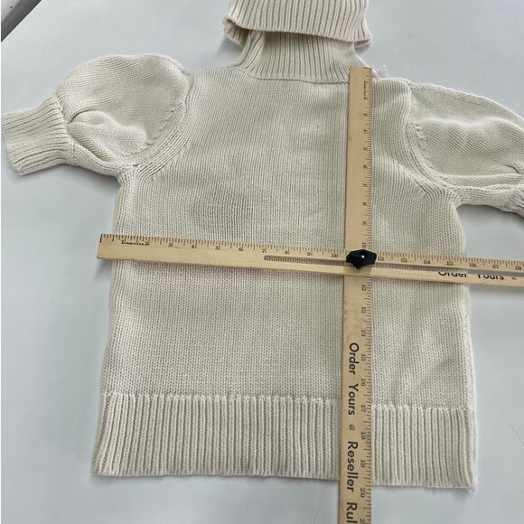 Adam Lippes Sweater Womens Small White Puff Sleeve Knit Turtleneck Cotton Wool - Picture 9 of 12